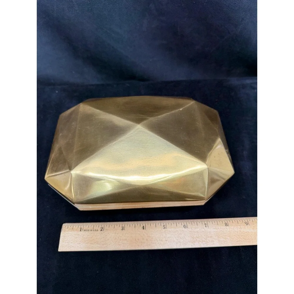 Gold Toned Cast Iron Lidded Small Storage Box Decor Diamond Jewelry Junk Candy